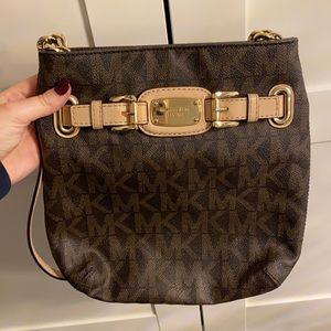 Michael Kors Monogram Crossbody Bag ( Dark Brown, Beige, Gold Hardware)